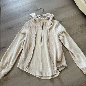 BKE Cream Waffle Knit Hoodie
